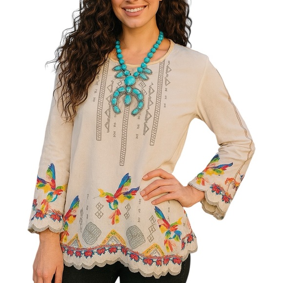 Johnny Was Tessa Bird Embroidered Blouse NWT - Picture 1 of 9
